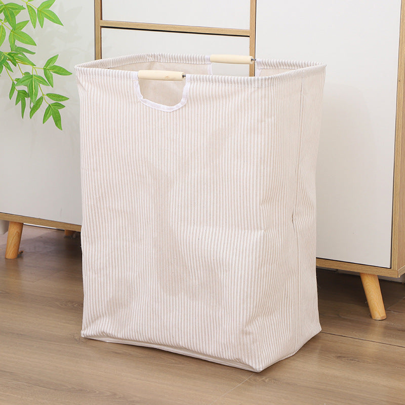 Cotton Linen Foldable Laundry Basket with Wooden Handle Storage Organizer