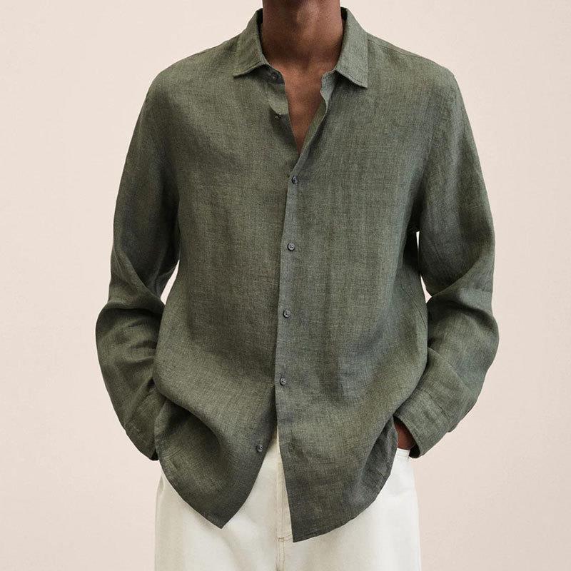 Loose Button Cotton and Linen Cardigan Shirt Men