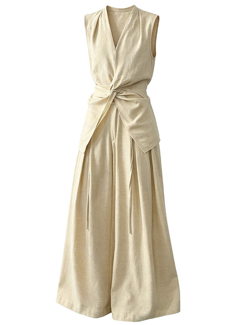 Women's Linen Vest and Wide-Leg Pants Set