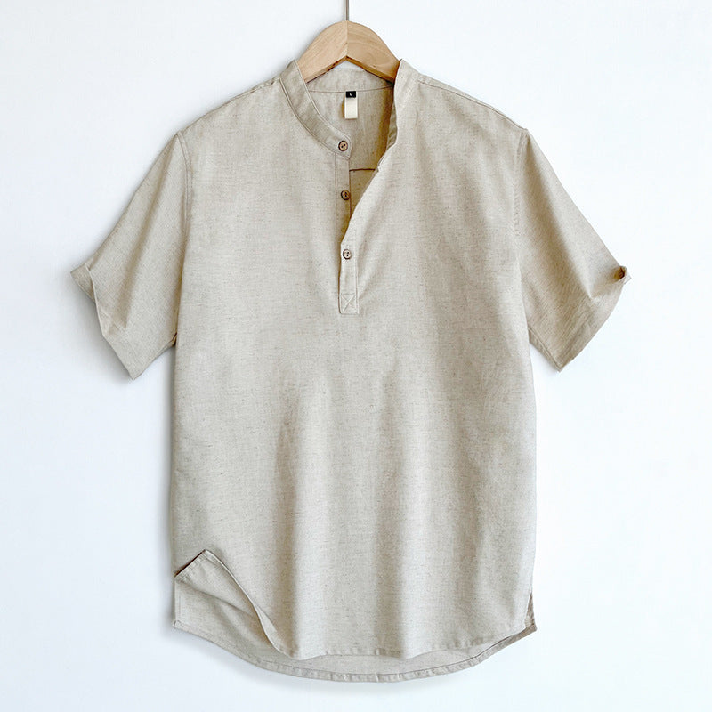 Mens Linen Blend Short Sleeve Polo Shirt