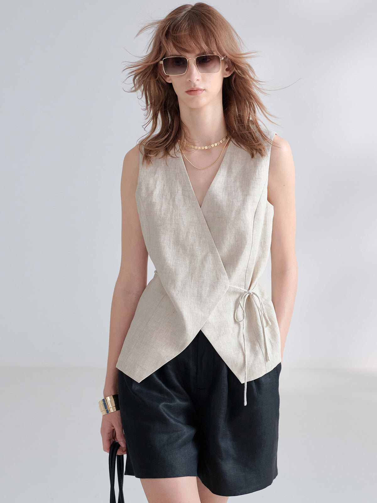 Summer French Simple Commuter Waist-Cinching Linen Vest