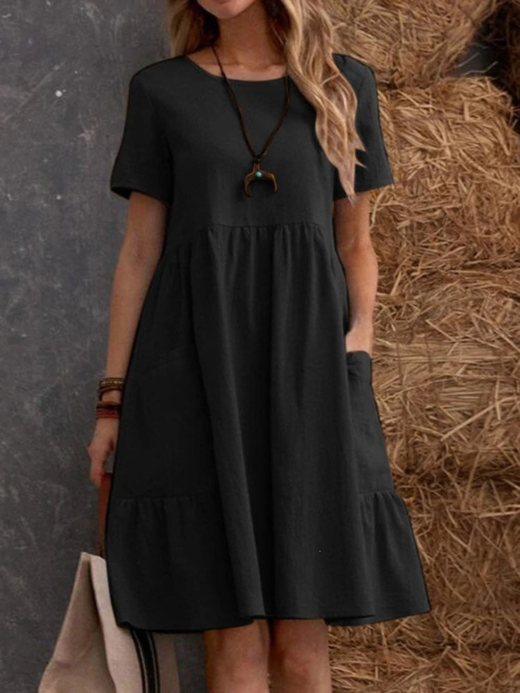 Vintage Loose Pocket Cotton Linen Dress