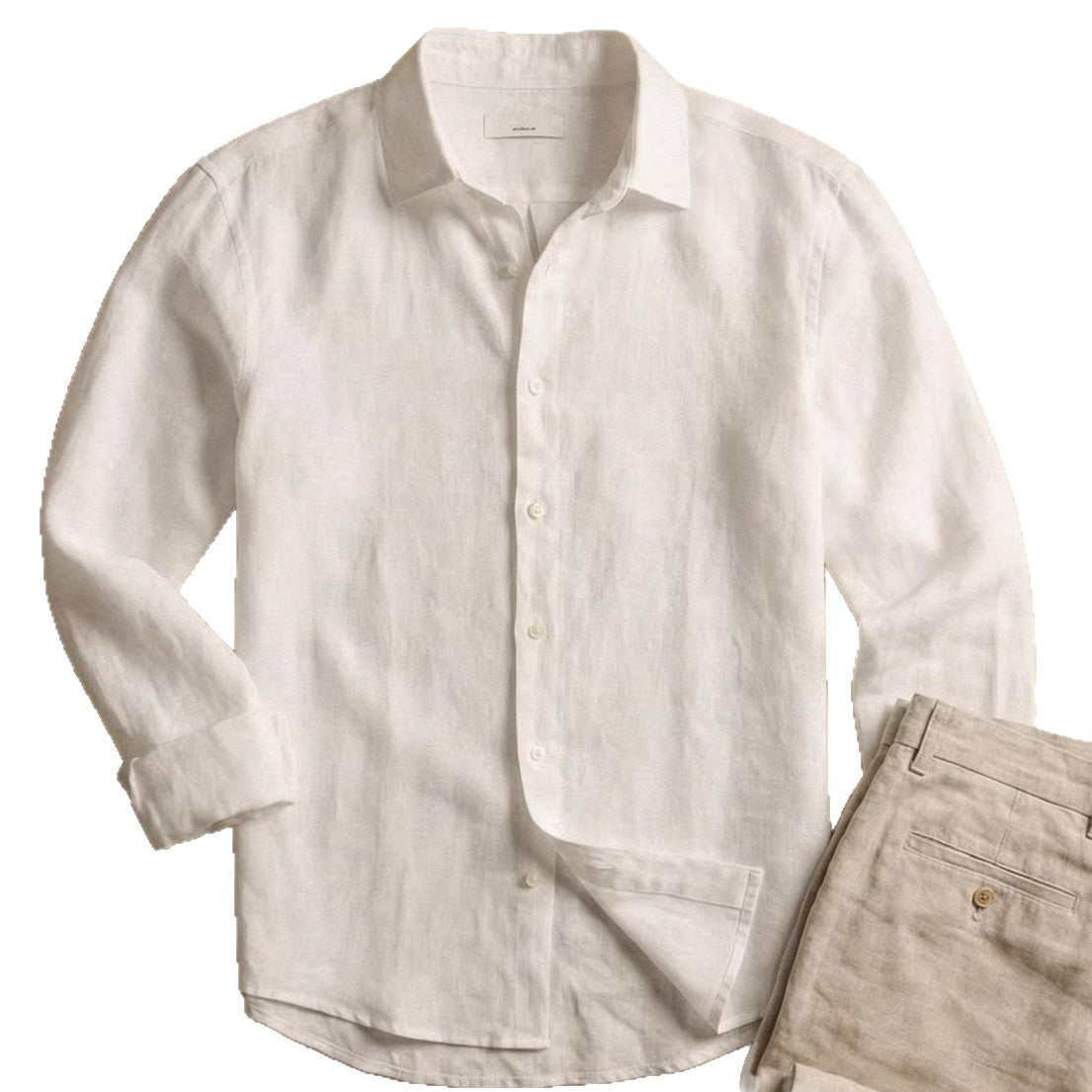 Men's Linen Long-Sleeved Shirt, Casual Breathable Button-Down Shirt, Beach Loose-Fitting Lazy Style Top