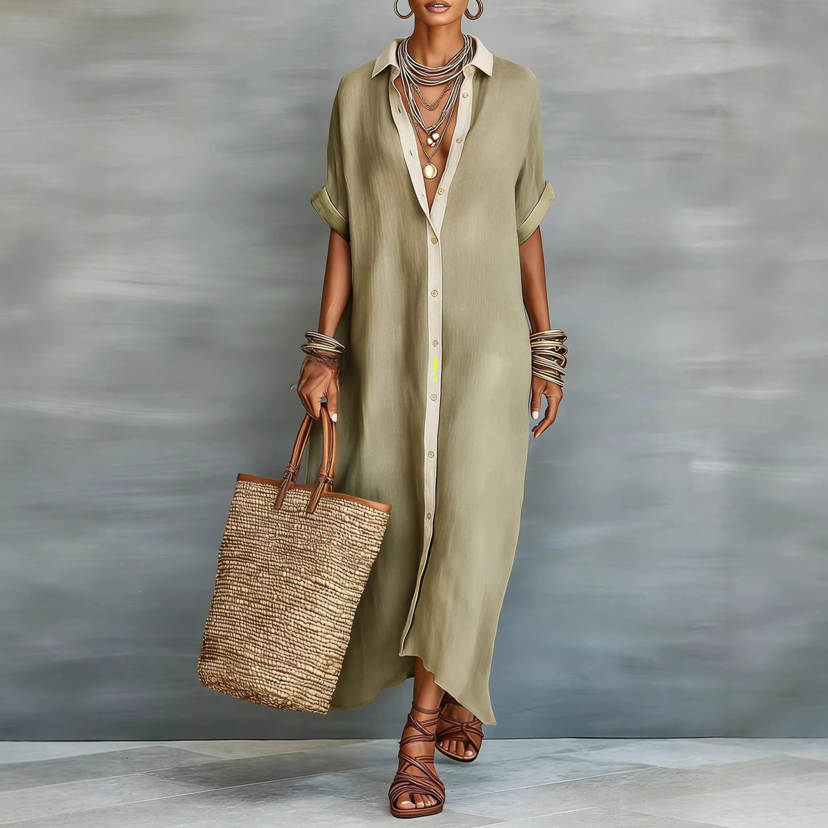 Women's Cotton-Linen Color Block Dress