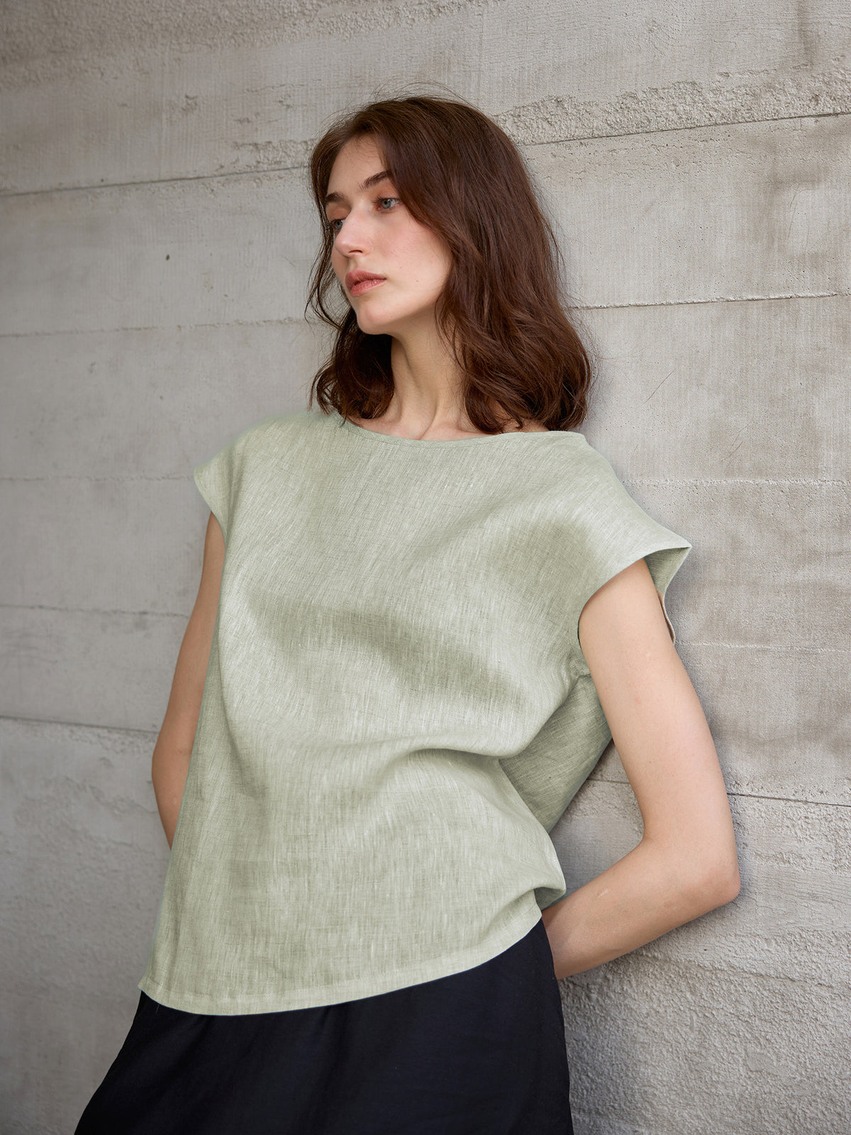 Pure Linen Flutter Sleeve T-shirt