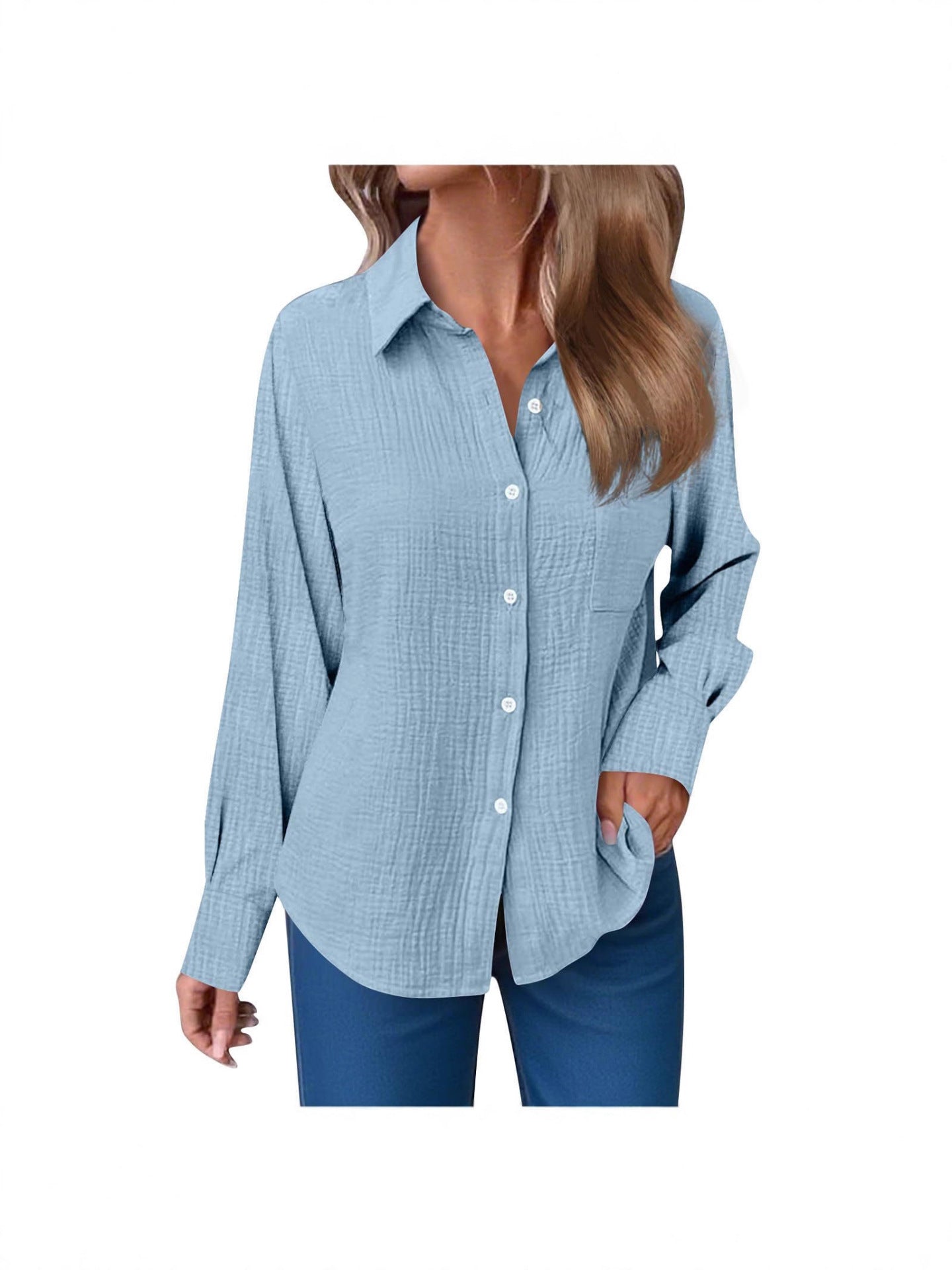 Solid Color Soft Cotton and Linen Casual Shirt Sleeve Button Long Sleeve Shirt