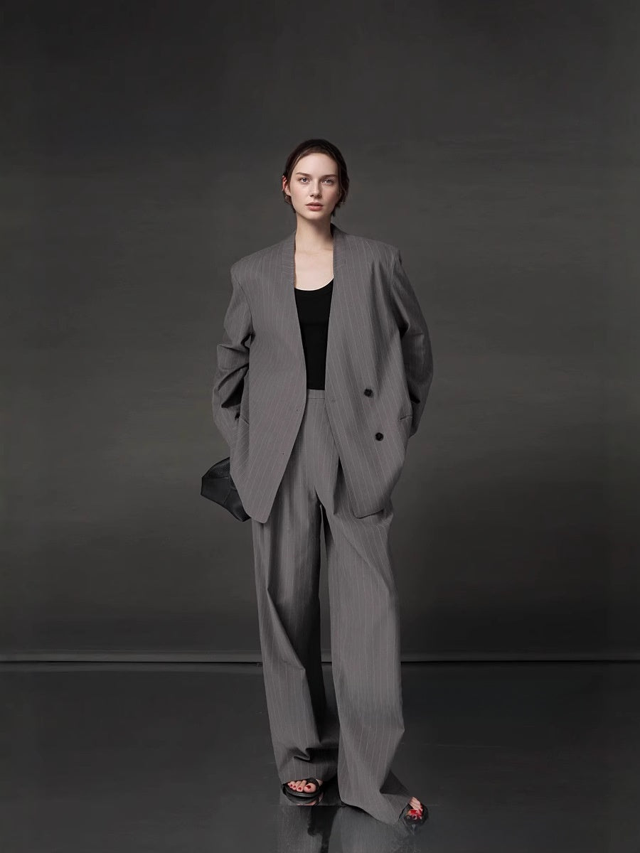Womens Linen Blend Striped Blazer