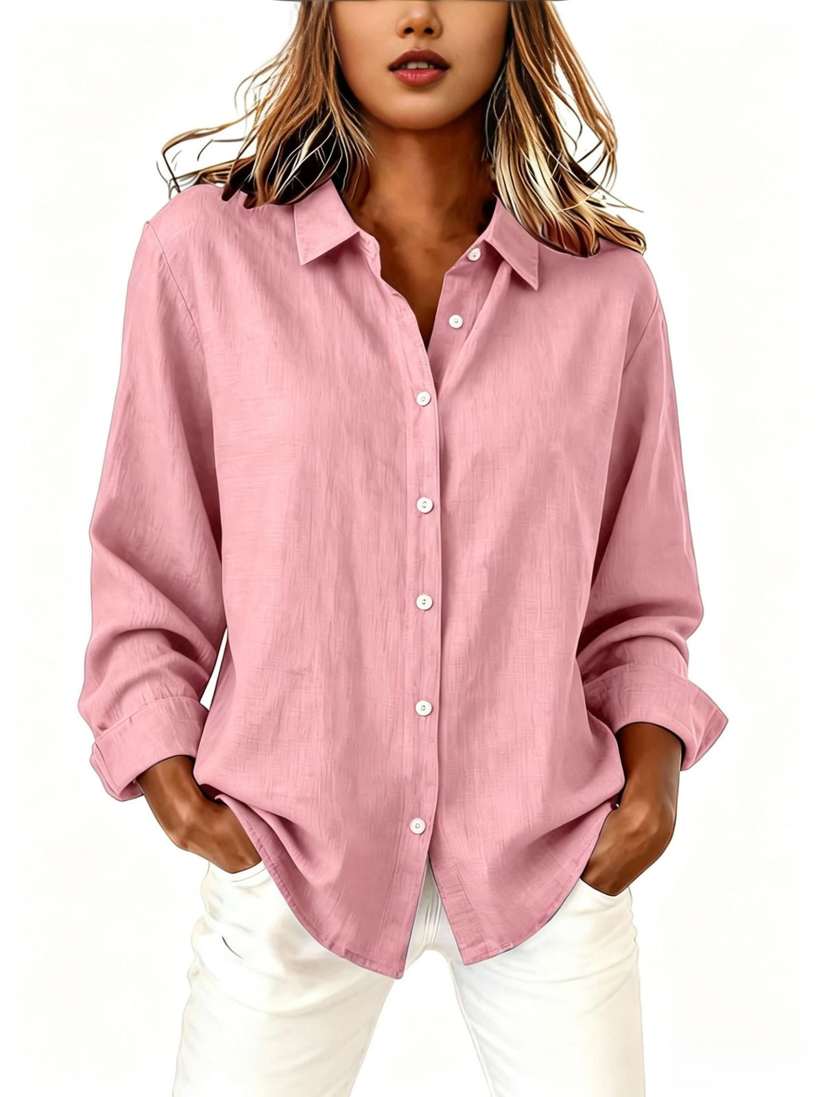 Spring and Summer Lapel Loose Tops Cardigan Long-Sleeved Cotton and Linen Shirts