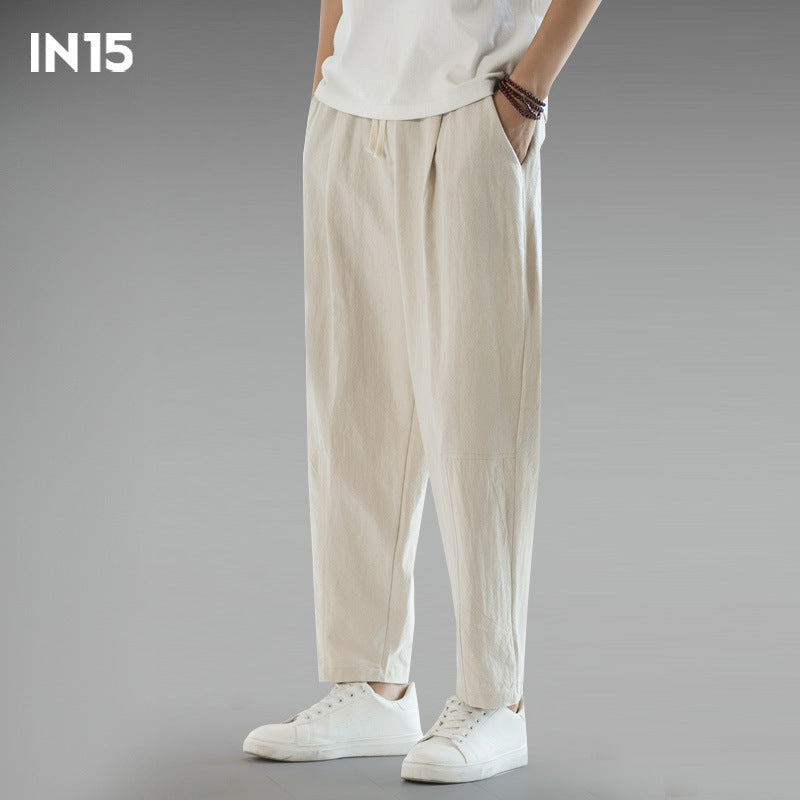 Mens Cotton Linen Cropped Pants