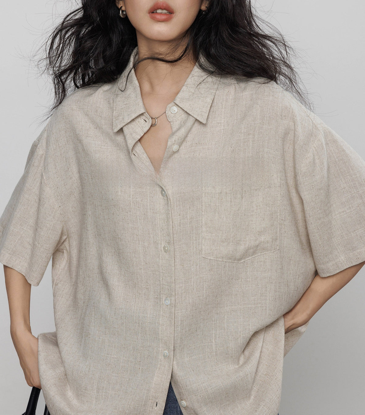 Women Short Sleeve Linen Shirt