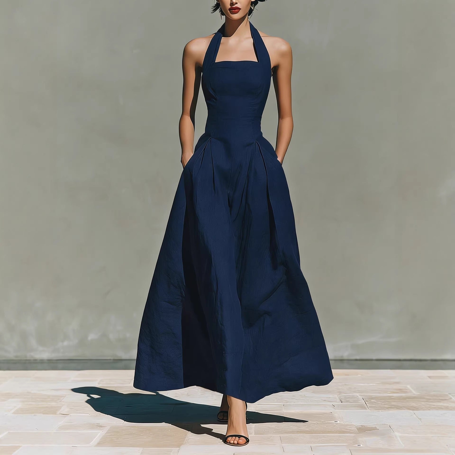 Faux Linen Casual Fashion Slim Fit Pocket Women's Dress