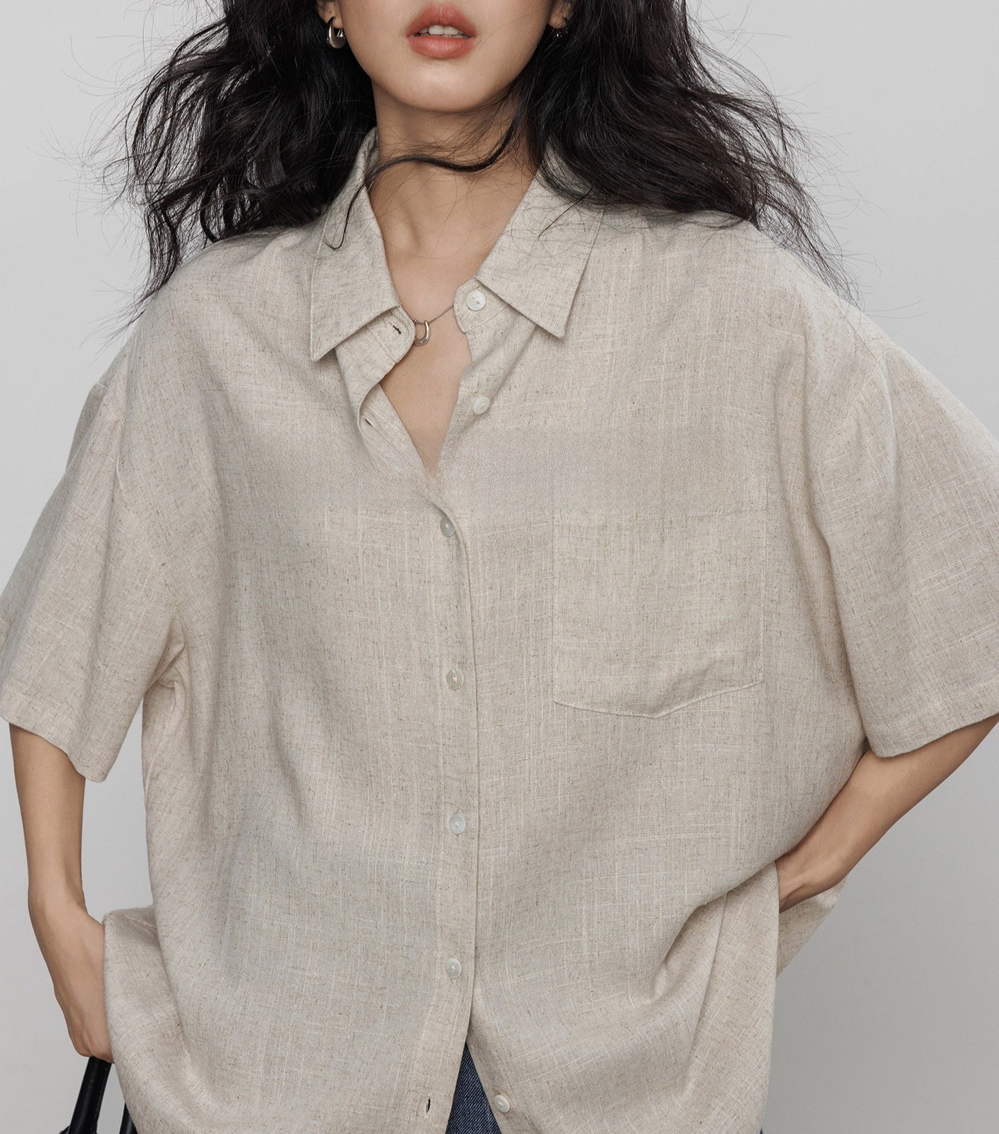 Women Short Sleeve Linen Shirt