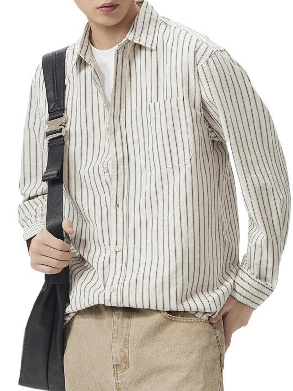 Mens Linen Blend Striped Long Sleeve Shirt