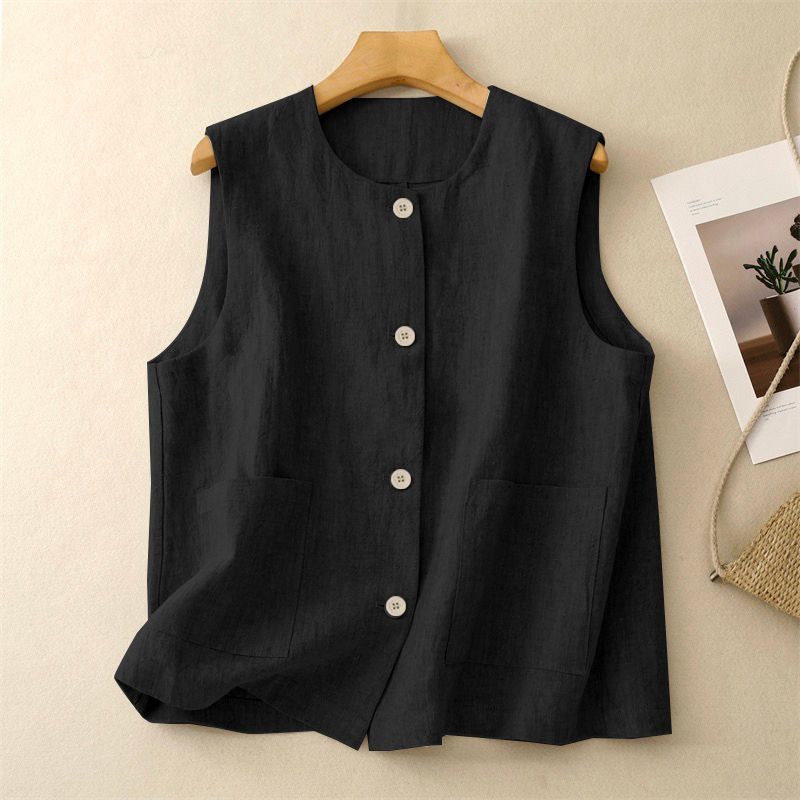 Womens Vintage Cotton Linen Vest