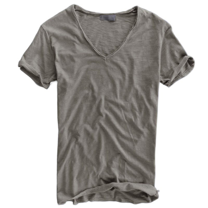Men's Linen Cotton Short Sleeve T-Shirt V-Neck Solid Color