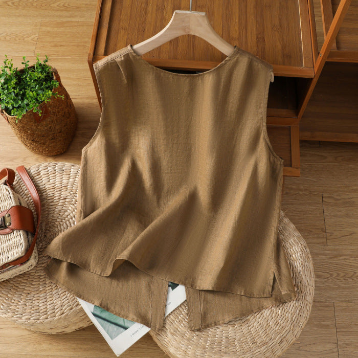 Women Cotton Linen Sleeveless Vest Top