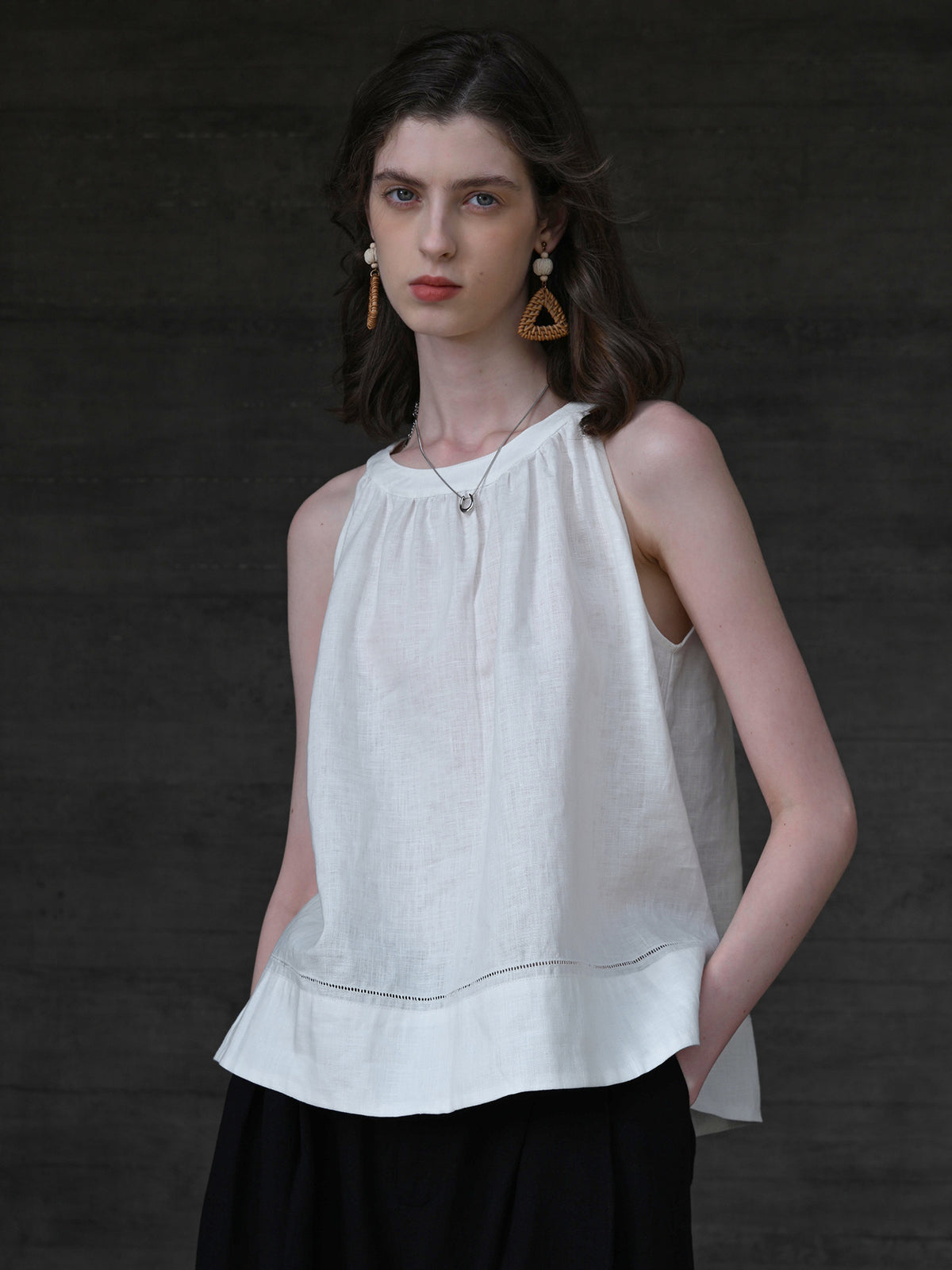 Linen Halter Neck Sleeveless Top