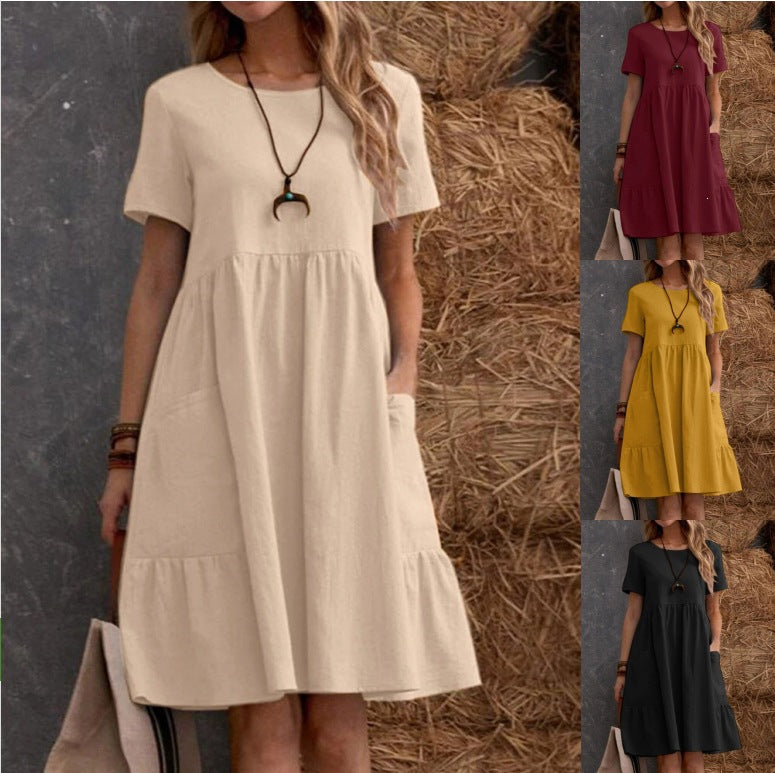 Vintage Loose Pocket Cotton Linen Dress
