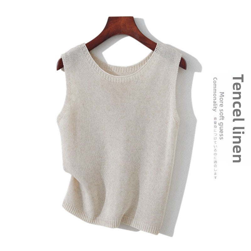 Womens Tencel Linen Sleeveless Camisole Vest