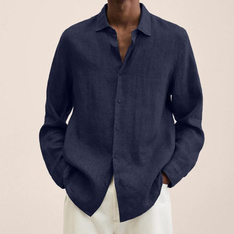 Loose Button Cotton and Linen Cardigan Shirt Men