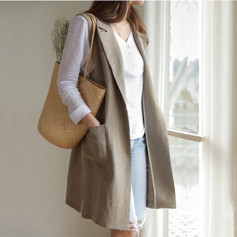 Womens Single-Breasted Linen Vest