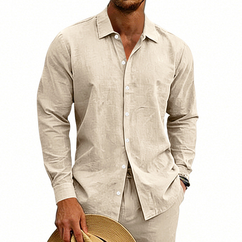 Mens Linen Long Sleeve Casual Shirt