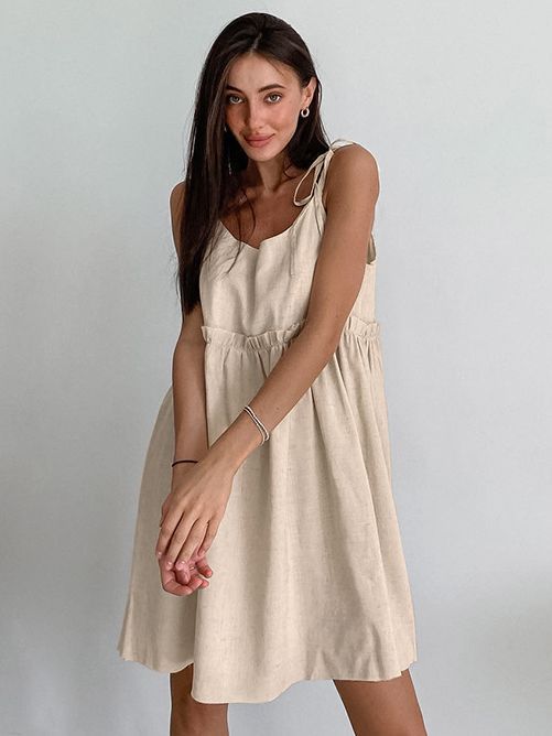Spaghetti Strap Cotton Linen A-Line Dress