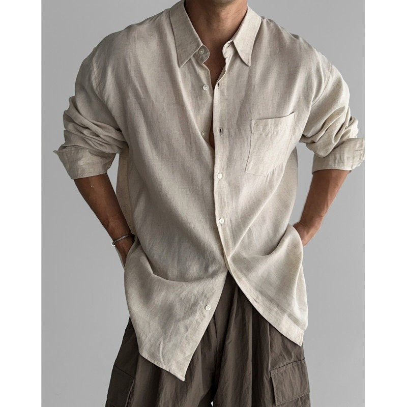 Mens Casual Linen Cotton Shirt