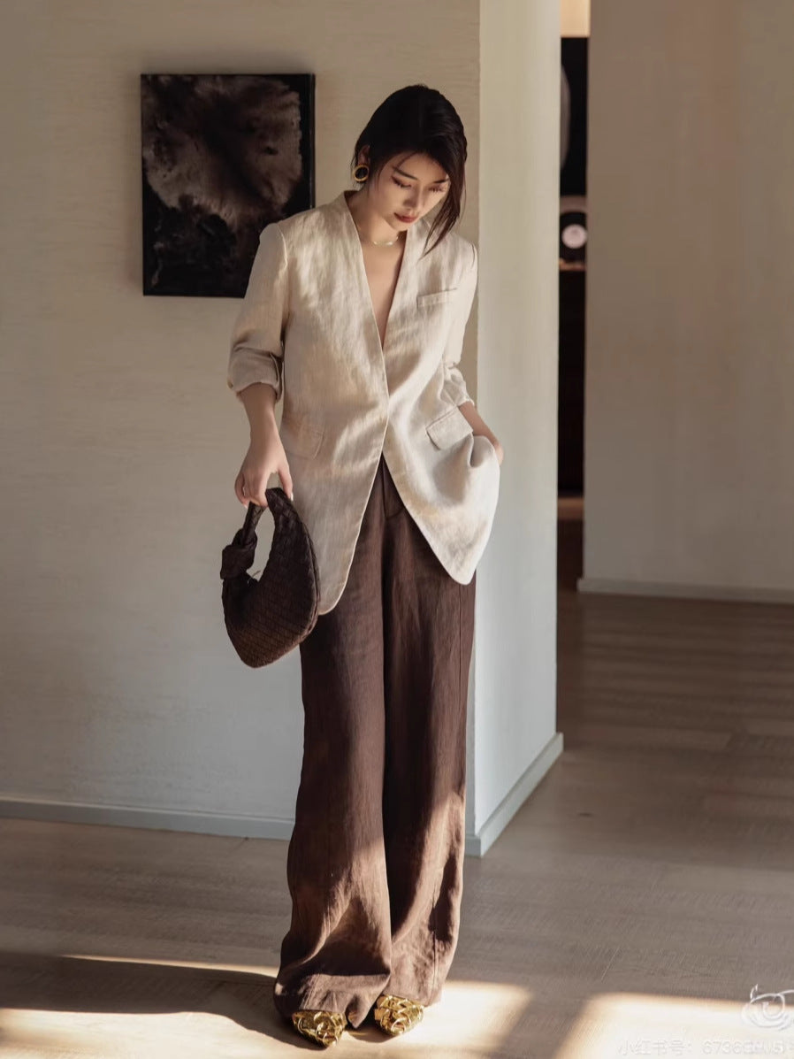 Linen V-Neck Loose Fit Jacket