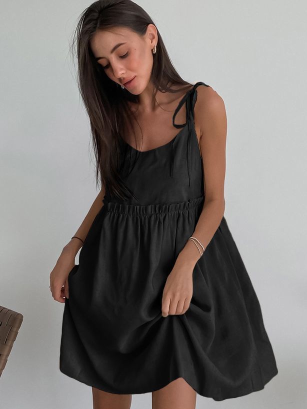 Spaghetti Strap Cotton Linen A-Line Dress