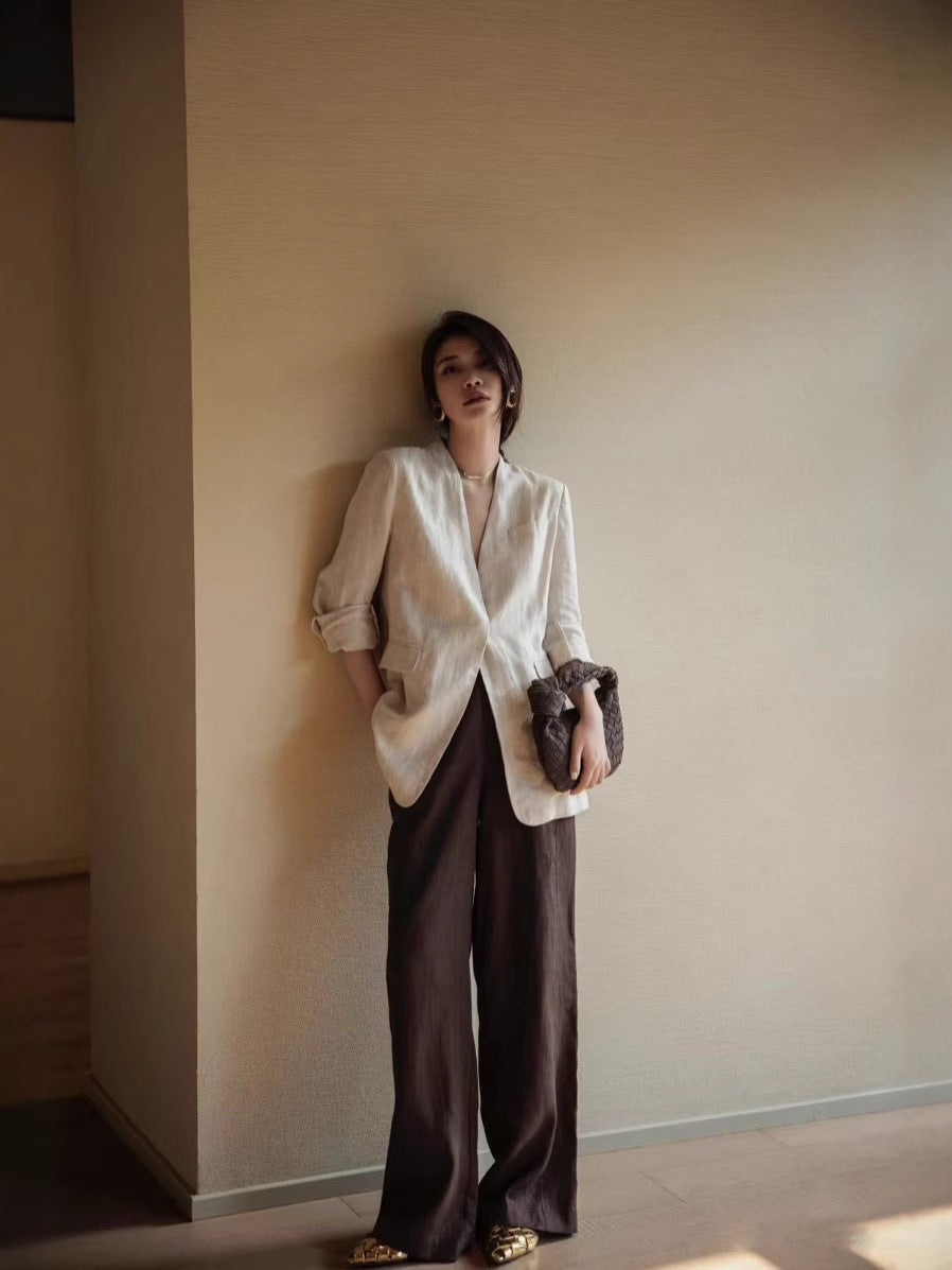 Linen V-Neck Loose Fit Jacket