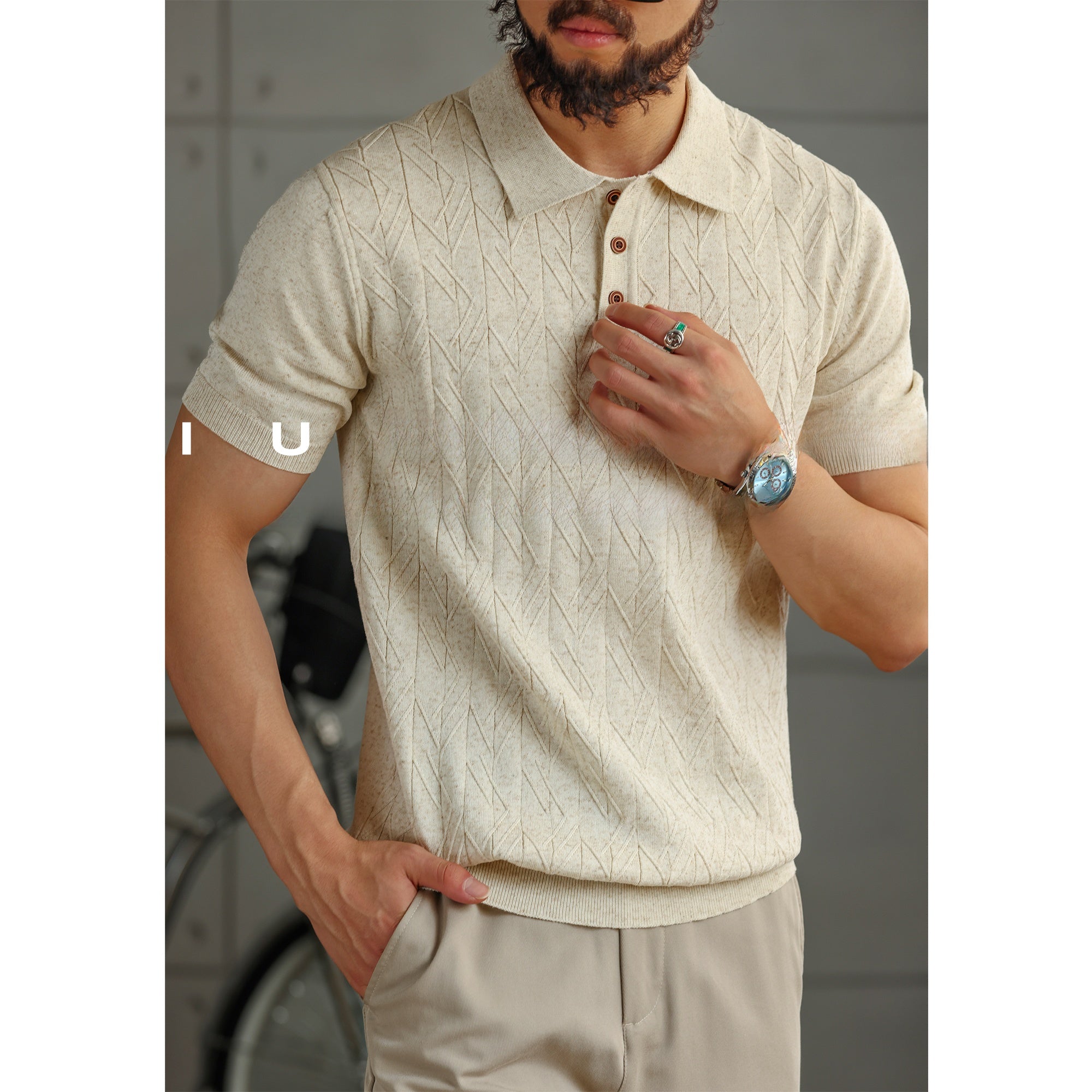 Mens Tencel Linen Knitted Polo Shirt