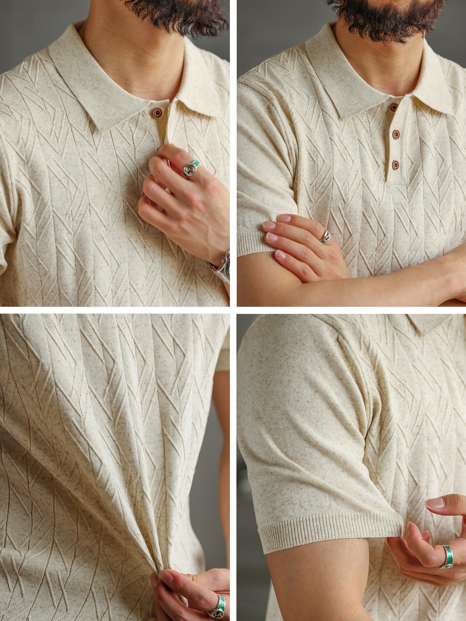 Mens Tencel Linen Knitted Polo Shirt