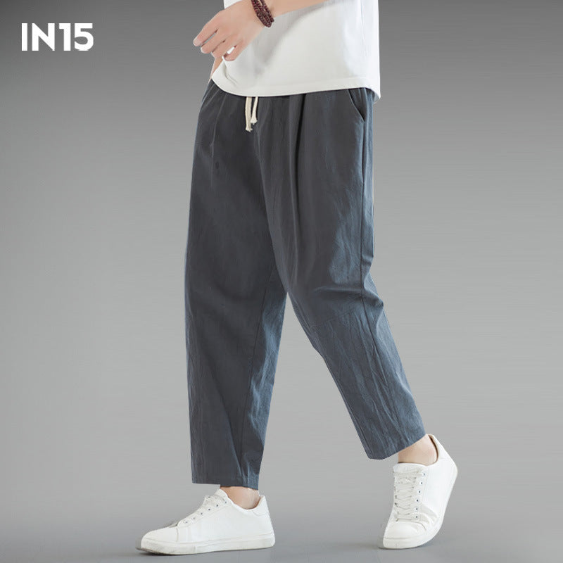 Mens Cotton Linen Cropped Pants