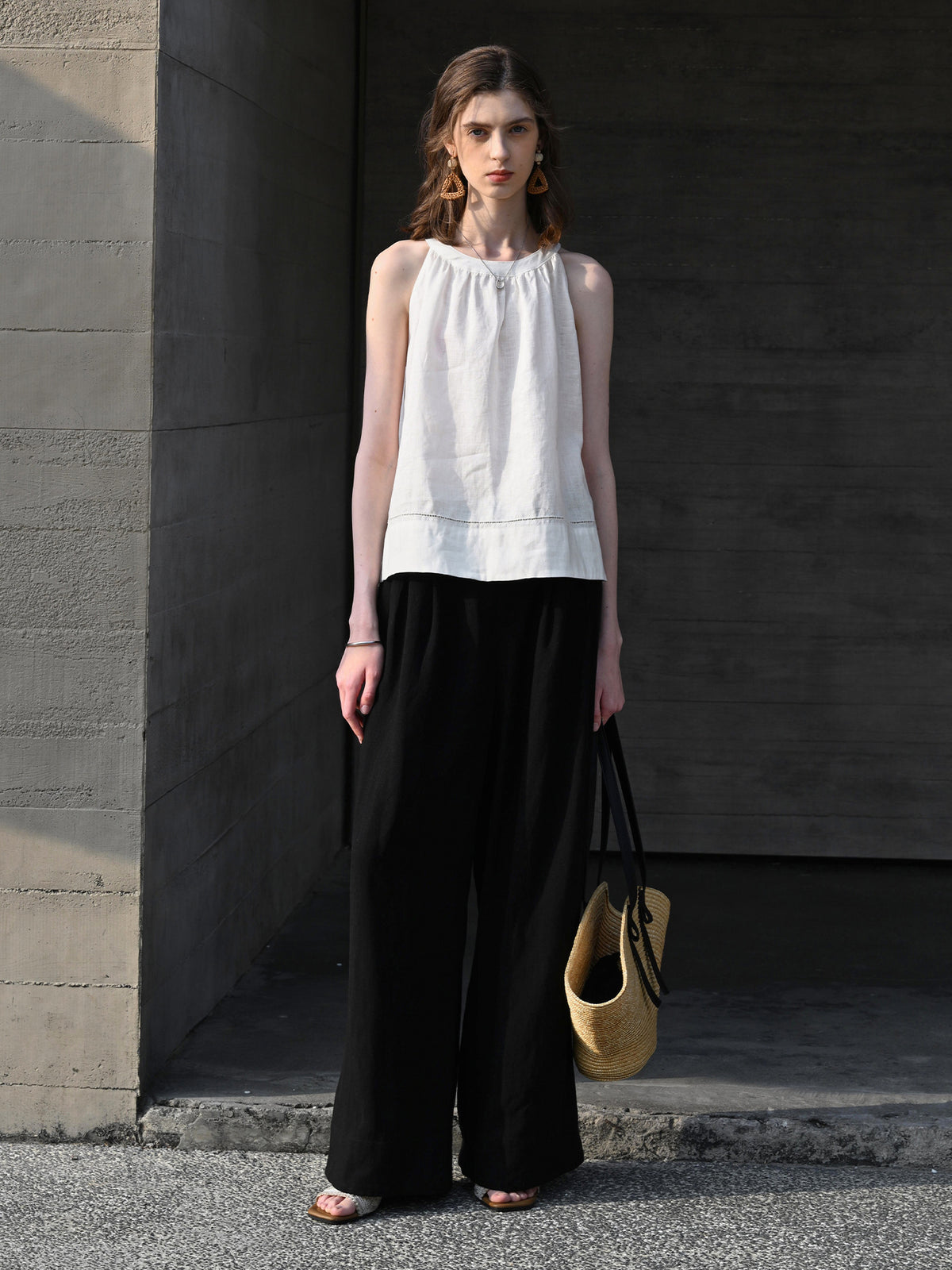 Linen Halter Neck Sleeveless Top