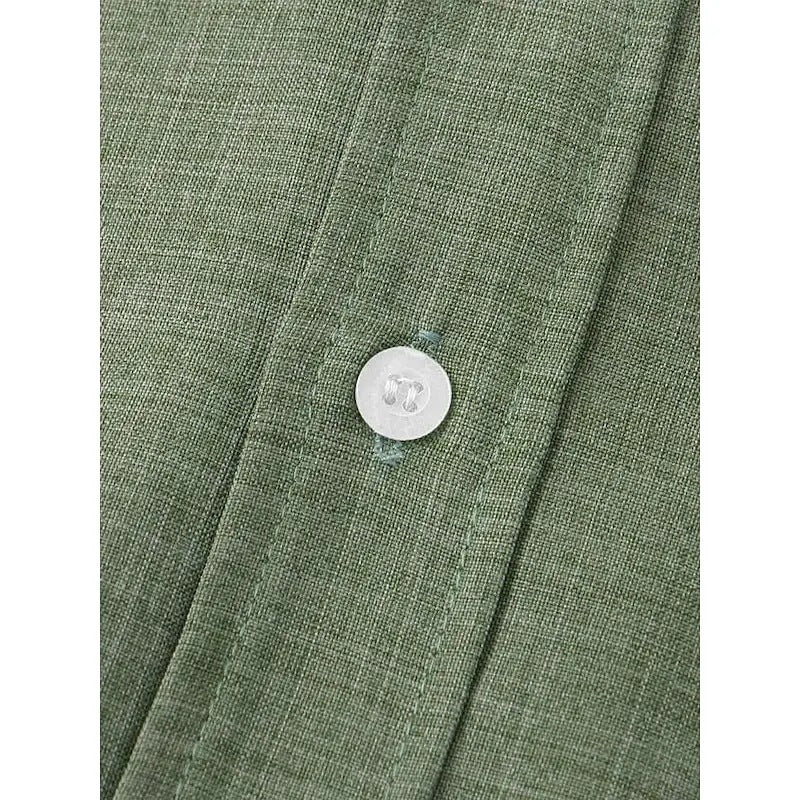 Mens Solid Color Linen Button Down Short Sleeve Shirt