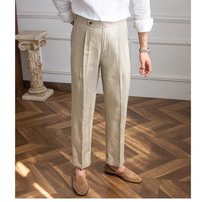 Men's Linen Straight High-Waisted Casual Pants