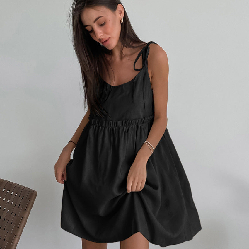 Spaghetti Strap Cotton Linen A-Line Dress