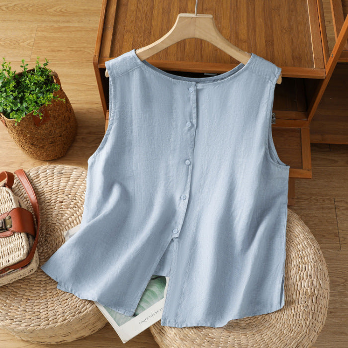 Women Cotton Linen Sleeveless Vest Top