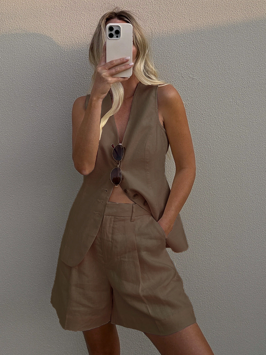 Women's Cotton Linen Vest Shorts