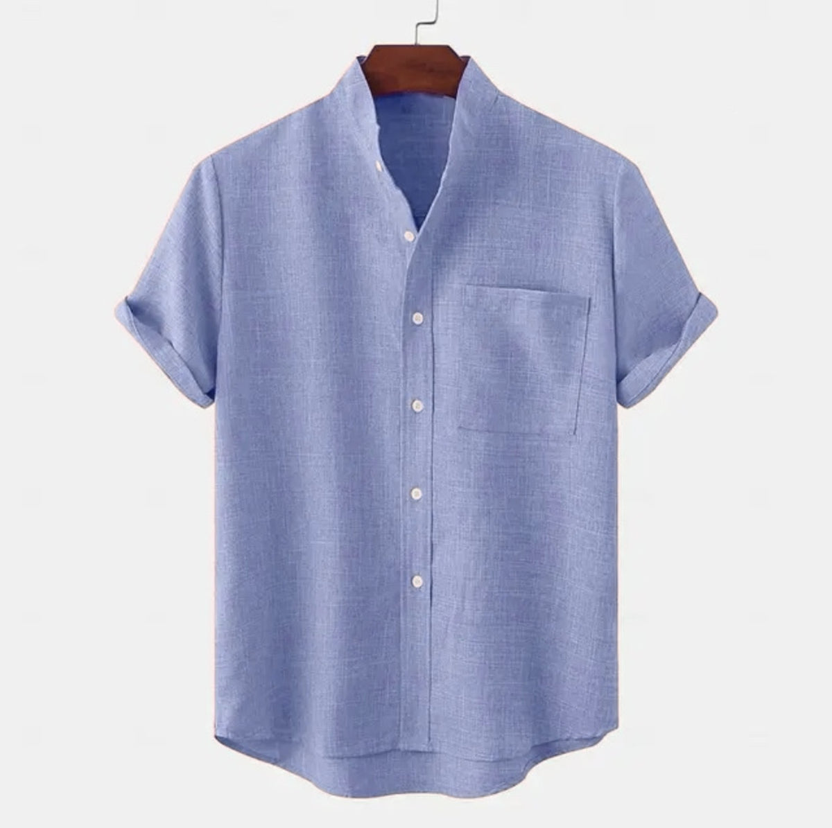 Mens Solid Color Linen Button Down Short Sleeve Shirt