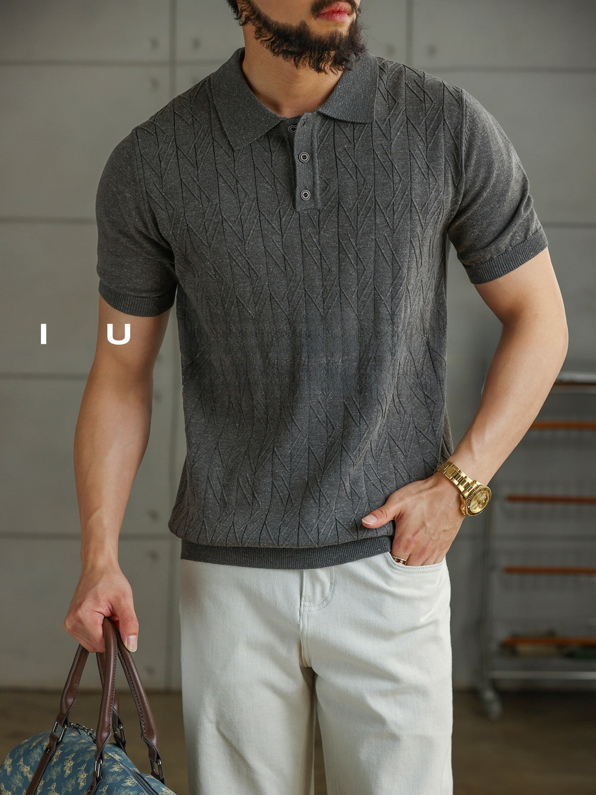 Mens Tencel Linen Knitted Polo Shirt