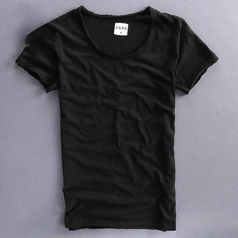 Men's Linen Cotton Short Sleeve T-Shirt V-Neck Solid Color