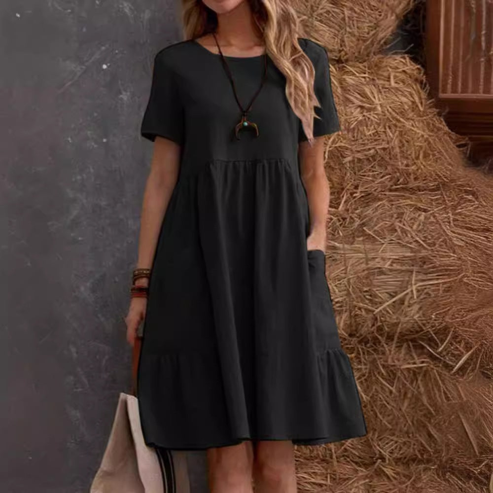 Vintage Loose Pocket Cotton Linen Dress