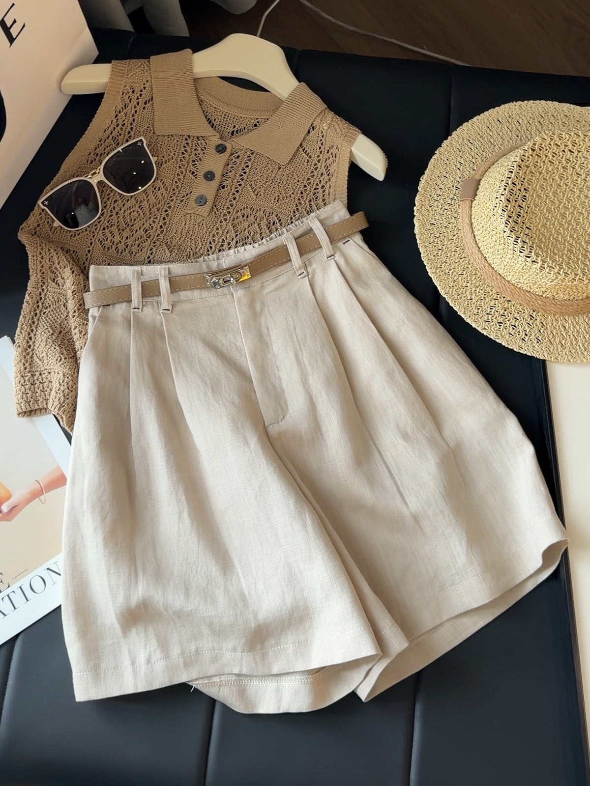Women's Cotton Linen High Waist Wide Leg Shorts