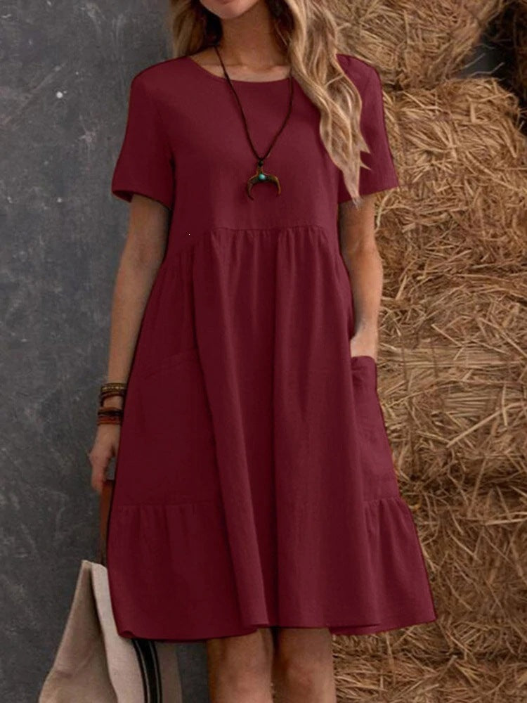 Vintage Loose Pocket Cotton Linen Dress