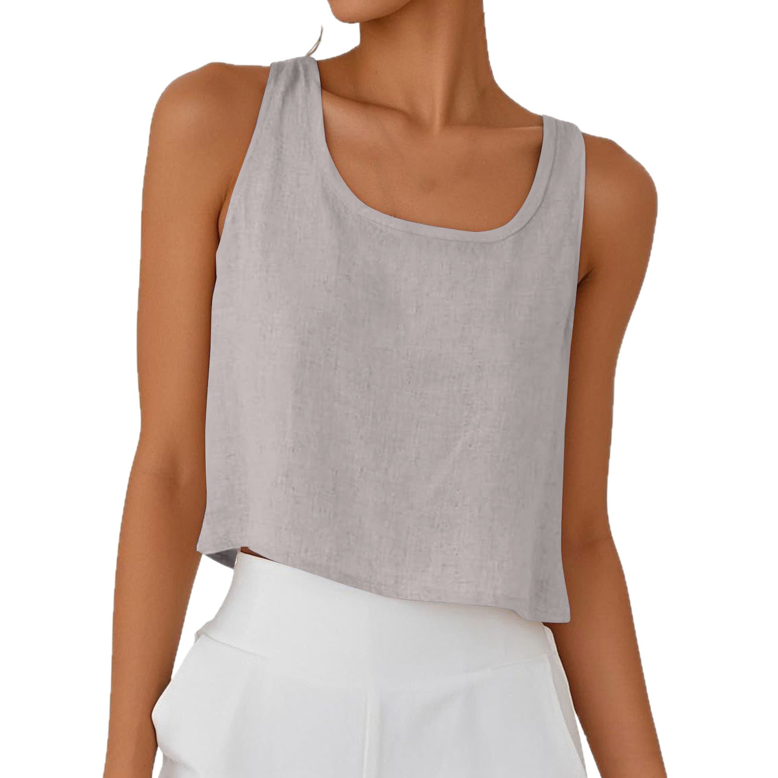 Womens Sleeveless Cotton Linen Button Shirt