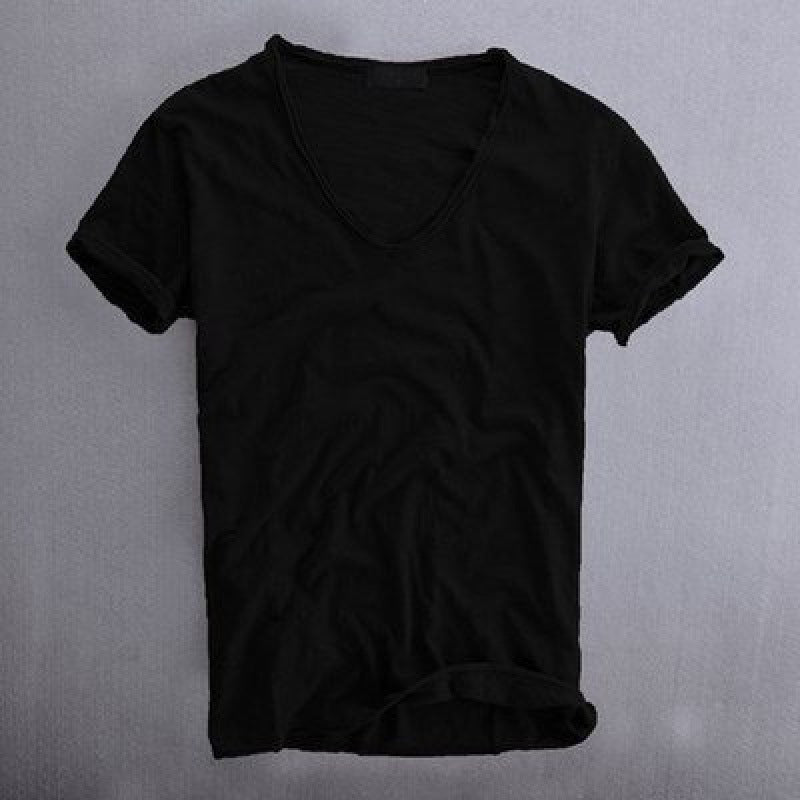 Men's Linen Cotton Short Sleeve T-Shirt V-Neck Solid Color