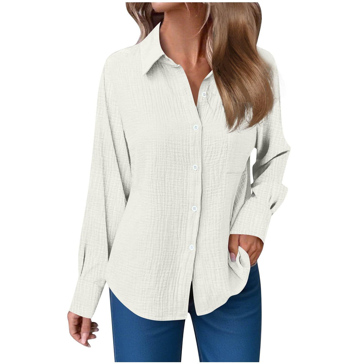 Solid Color Soft Cotton and Linen Casual Shirt Sleeve Button Long Sleeve Shirt