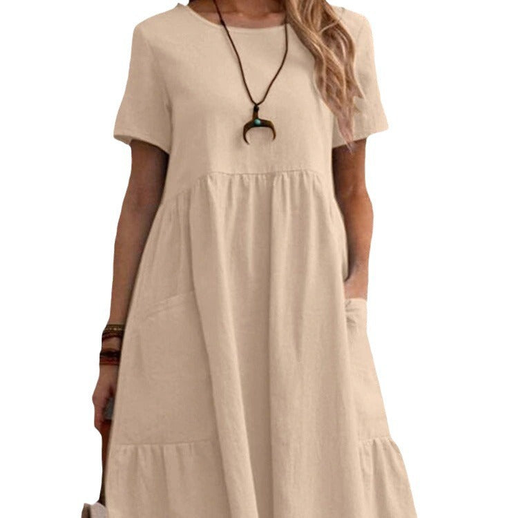 Vintage Loose Pocket Cotton Linen Dress